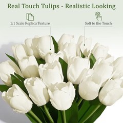 12 Pcs Tulips Artificial Flowers Real Touch Tulips Fake Faux Tulip White