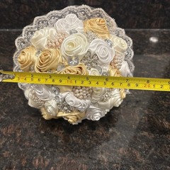 White and Ivory Satin Roses Brooch Wedding Bouquet For Bride💛🤍👑