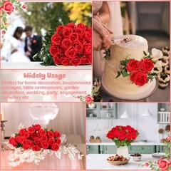 24 Pcs Rose Artificial Flowers with Long Stem Real Touch Silk Plastic Red