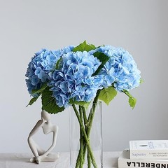 4pcs 2″ Faux Blue Hydrangeas Artificial Flowers, Real Touch 1 Light Blue 4pcs