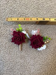 Deep Red Corsage and Boutonniere Set for Wedding Prom, Artificial Flower Wrist