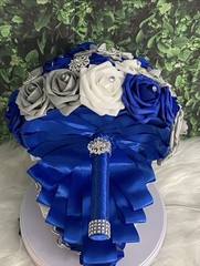Cascade Brooch Bridal Bouquet -Royal Blue/silver/white – Made-To-Order