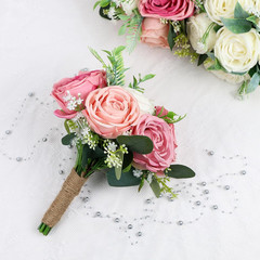 Elegant Set of 8 Pink & White Bridesmaid Bouquets for Weddings