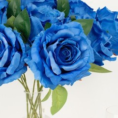 ROYAL BLUE 2 Bushes 17″ Premium Silk Roses Artificial FLOWERS Bouquets Party
