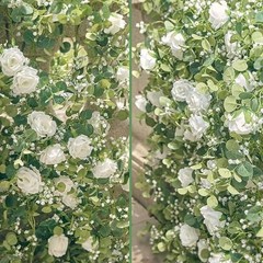 5.91FT Artificial Eucalyptus Garland with Flowers, Fake Rose 2PCS Ivory White