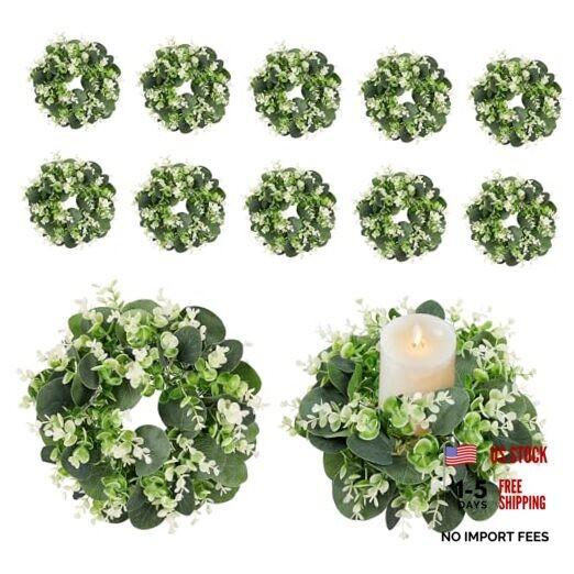 Pcs Artificial Eucalyptus Candle Rings Wreaths, 9 Inch 12 Eucalyptus Leaves03