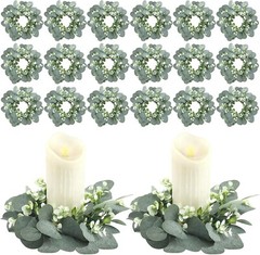 20 Pcs Wedding Candle Rings Green Eucalyptus Leaves Wreaths Artificial Leaf C…