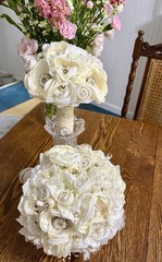 CLASSY Wedding Bouquet with Additional “Tossing”Bouquet~Pearls,Rhinestones,Lace