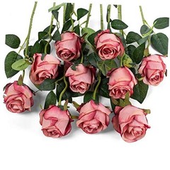 10pcs Artificial Rose Flowers Long Stem Fake Silk Roses for DIY Rose Red