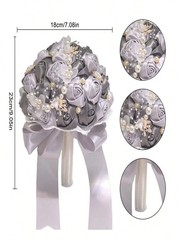 Rhinestone Satin Bridal Bouquet Crystal Wedding Tossing Artificial Flower