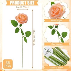 36 Pcs Artificial Roses with Long Stems, Fake Silk Rose Artificial Peach Pink