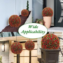2-Pack Artificial Flower Ball Topiary, UV Resistant, Wedding Garden Decor, Red