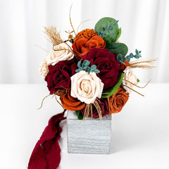 Burgundy Burnt Orange Cream Foam Rose Bridal Bouquet Boutonniere Wedding Set