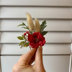 Red Boutonnieres for Men/Groom Wedding Set of 6 Artif/Dried Flowers Handmade