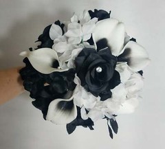 Black White Rose Calla Lily Bridal Wedding Bouquet Accessories