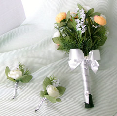 Wedding bouquet ranunculus artificial white yellow light orange mens corsages