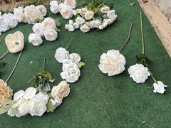 Huge Lot Bundle Of Cream Ivory White Roses Peony Magnolia Long Stem Real Touch