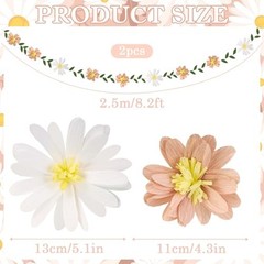 2PCS Paper Flower Garland, Paper Leaves Banner Vine Flowers with Lotus Pink