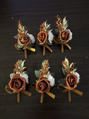BOHO Orange/Green Boutonnieres for Men/Groom Wedding Set of 6 Artificial Flower