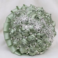 Handmade Wedding Bouquet with Silver Rhinestone Brooch Pearl Bridal Bouquet f…