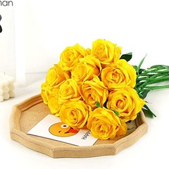 12 PCS Artificial Flowers Roses Silk Flowers Fake Long Stem Artificial Yellow