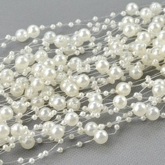 60 Meter Ivory Pearl Beaded Garland Wedding Bouquet Decoration Craft on Spool
