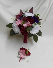 Wedding Silk Flower Bridal Bouquets Package White Purple Burgundy Dusty Rose
