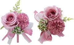 Chic Hot Pink Wrist Corsage & Boutonniere Set in Round Box – Wedding Essentials