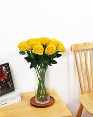 12 PCS Artificial Flowers Roses Silk Flowers Fake Long Stem Artificial Yellow