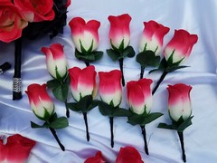 24 Pc Black Rose, Pink / Yellow Rose Bridal Bouquet Set, Wedding Bouquet Package