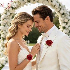 Handmade Silk Rose Corsage and Boutonniere Set in Gift Box – Perfect for Events
