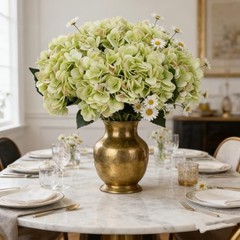 6pcs Green Silk Hydrangea Artificial Flowers Fake Hydrangeas with Lime Green