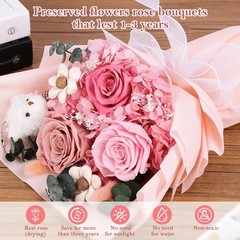 Shearly Preserved Flowers Bouquet with Bear, Forever Gift Pink