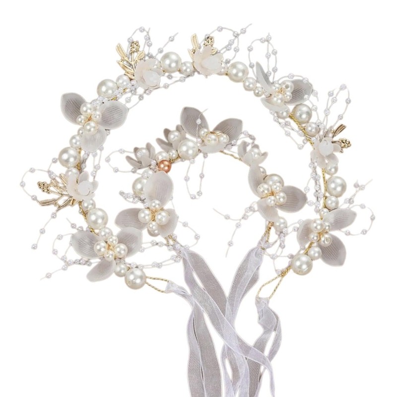 Elegant Flower Tiaras Hairband with Wrist Flower 2in1 Flower Girl Wedding Props