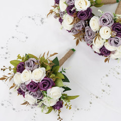Set of 6 Dusty Purple Bridesmaid Bouquets – 7″ Ivory Flower Decor