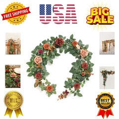 5FT Terracotta Artificial Flower Garland Rose Eucalyptus Leaves Fall Floral G…