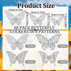 48Pcs Butterflies for Bouquets & Wall Decor – 4 Styles, 3 Sizes, Removable Butte