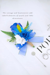 Royal Blue Corsage and Boutonniere Set for Wedding Prom, Artificial Rose Flower