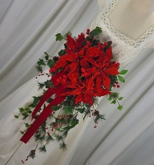 Christmas Poinsettia Waterfall Faux Silk Wedding Bouquet