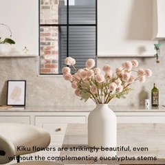 Fake Flowers Silk 10 Mum Stems Eucalyptus Arrangement, Faux Flowers For Beige