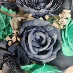 Aqua Navy Blue Rose Real Touch Bridal Wedding Bouquet Accessories