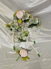 Pink, Cream, Green, Wedding Bouquet Set, Vintage Romantic Wedding Package