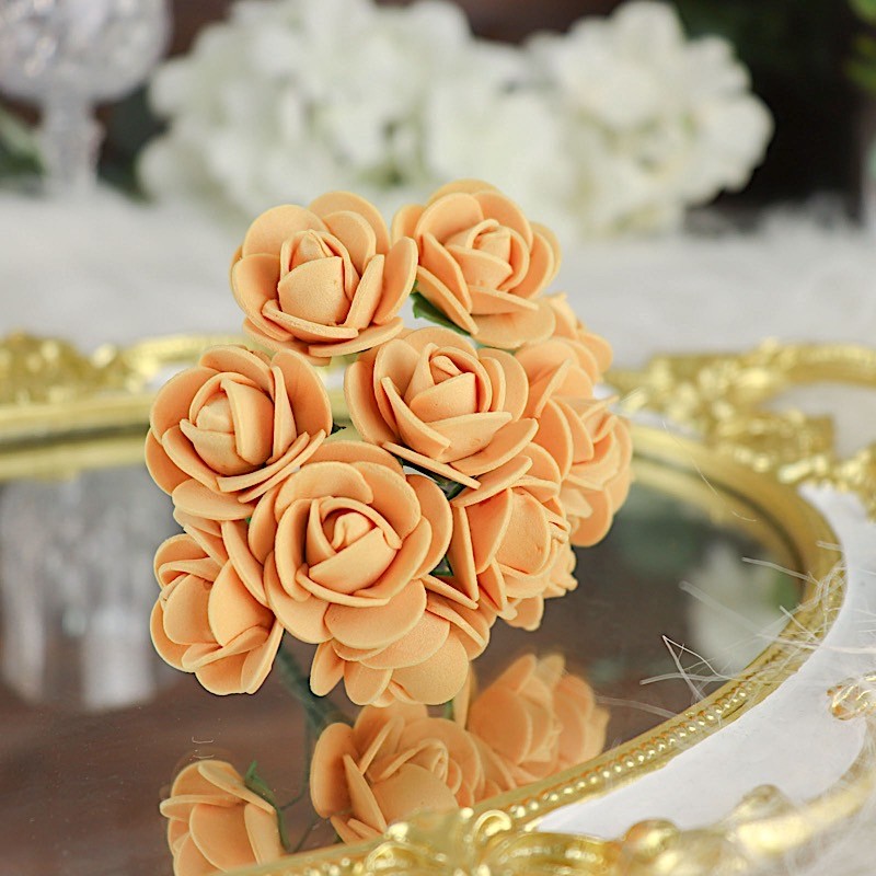 48 GOLD Mini Roses 4″ Foam ARTIFICIAL FLOWERS Stems Party Wedding DIY Supplies