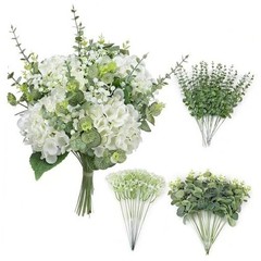 4 Kinds 55PCS Silk Hydrangea Artificial Flowers Eucalyptus White Hydrangea