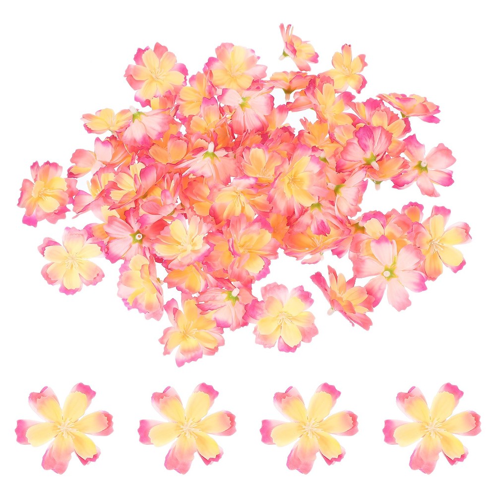 100Pcs Fake Silk Flower Heads, Artificial Cherry Blossom Wedding, Yellow/Pink