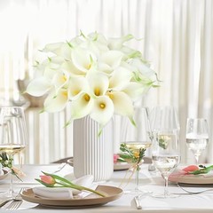 24 Pcs Artificial Flowers Fake Calla Lily Silk Flower Real Touch for White