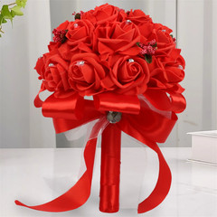 Elegant Crystal Pearl Bridal Bouquet with Satin Ribbons and Rhinestone Accents f