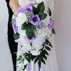 Bridal Artificial Rose Bouquet Silk Flowers Drop Shape Bridesmaid Luxury Decor