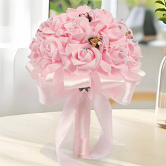 Elegant Crystal Pearl Bridal Bouquet with Satin Ribbons and Rhinestone Accents f