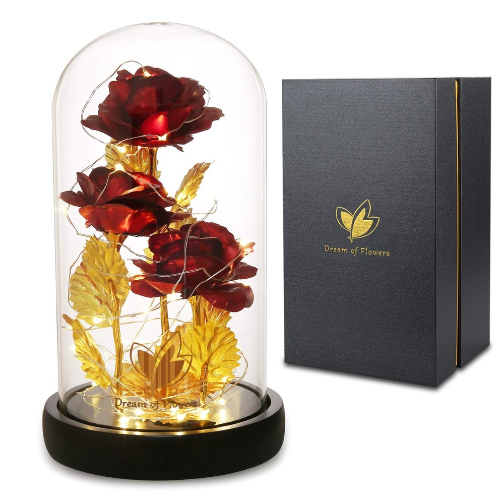 Beauty and The Beast Rose,Preserved Flowers Bouquets Gifts,Light Up Red Rose